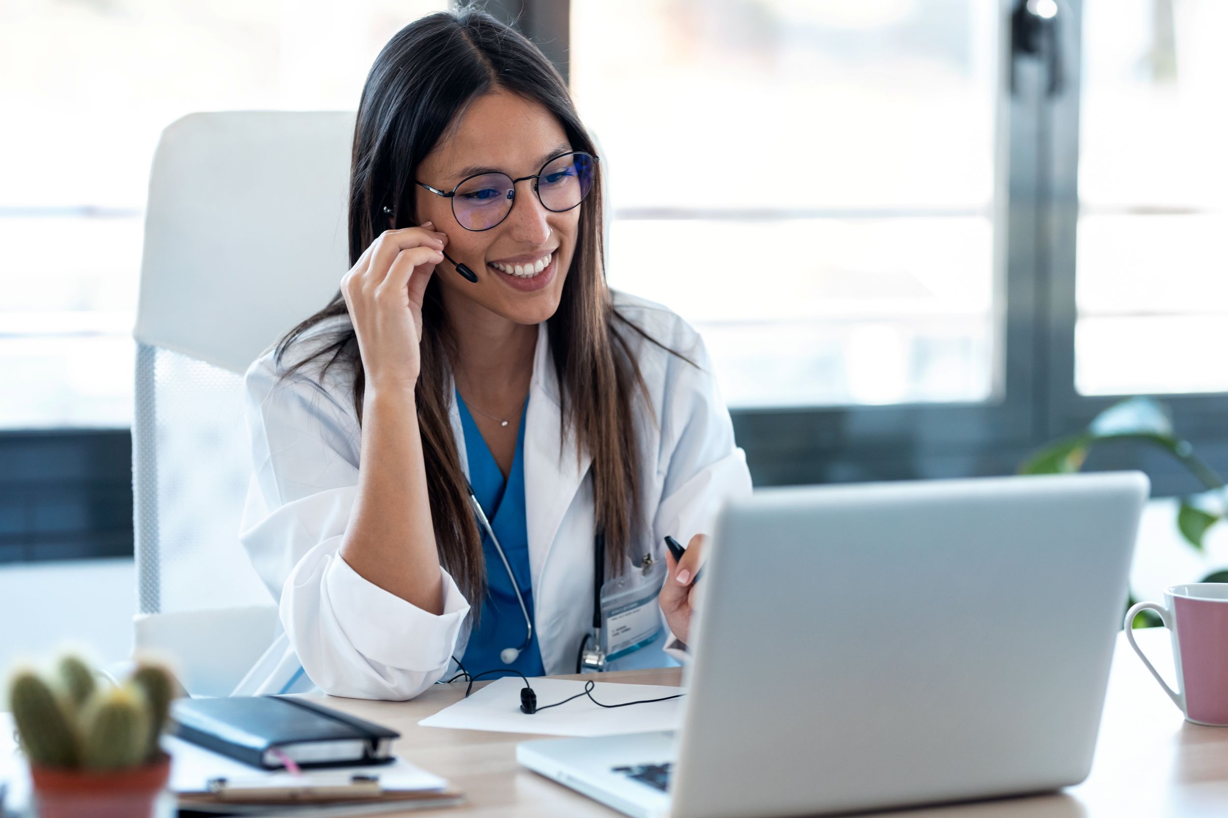 A doctor conducting a telehealth patient visit
